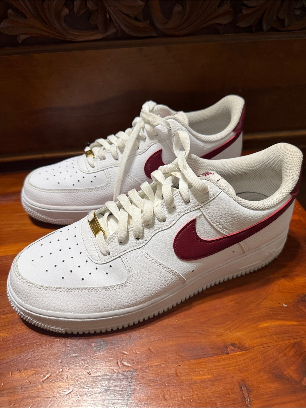 Nike Air Force 1 ‘07 Low White/Red Sneakers Gold Lace Dubraes CZ0326-100 SZ 11.5